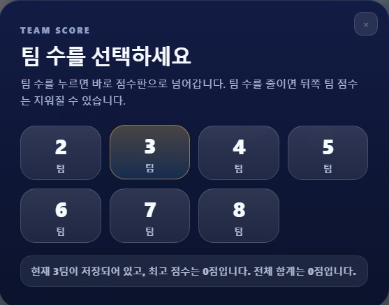 팀 점수 선택 화면
